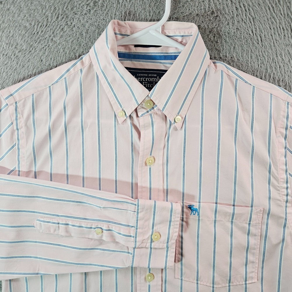 Abercrombie & Fitch Shirt Men Small Muscle Button‎ Long Sleeve Pink Striped